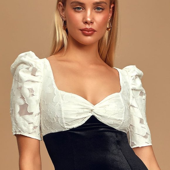 Ali & Jay Puff Sleeve Jacquard Velvet Bodycon Dress S - Picture 2 of 16